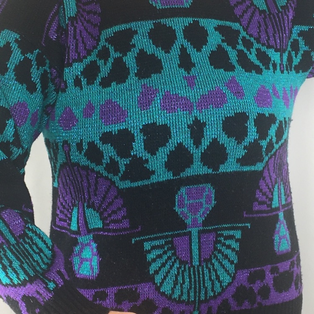 Vintage 80s sweater aqua purple metallic nostalgia